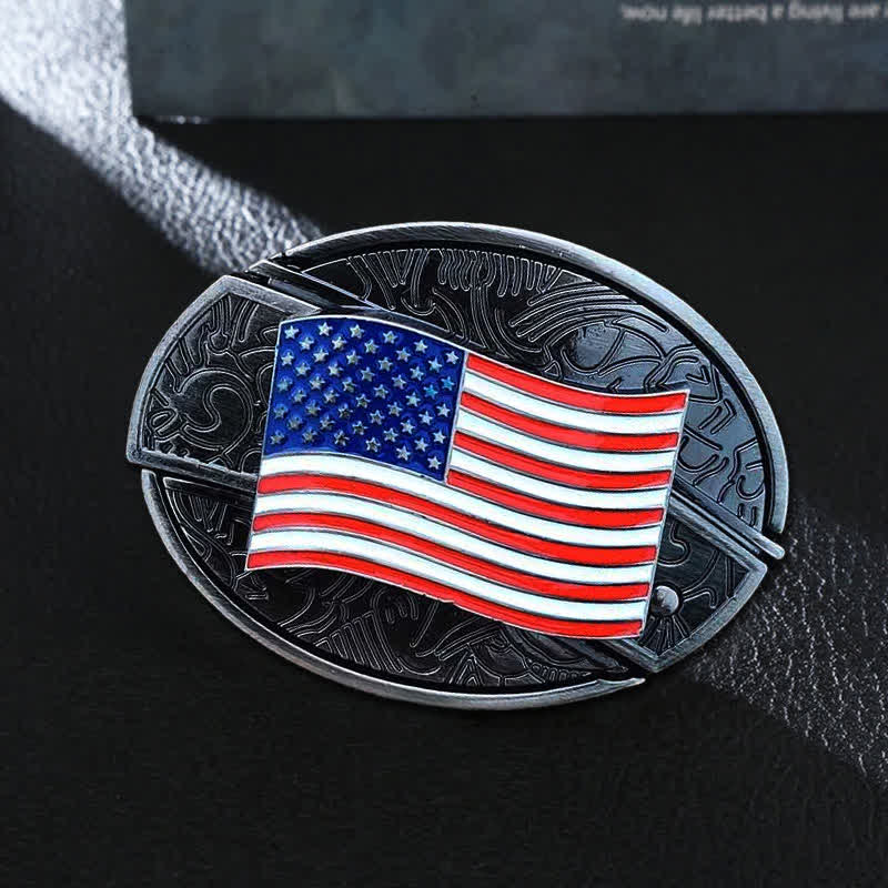 Cinturón de cuero con cuchillo plegable oculto con bandera estadounidense para hombre
