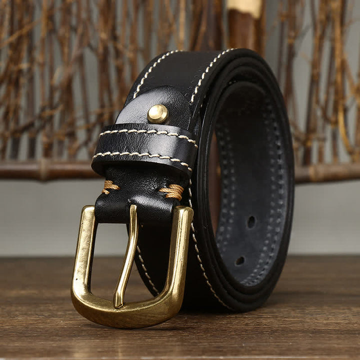 Cinturón de piel de vaca cosido de lujo para hombre