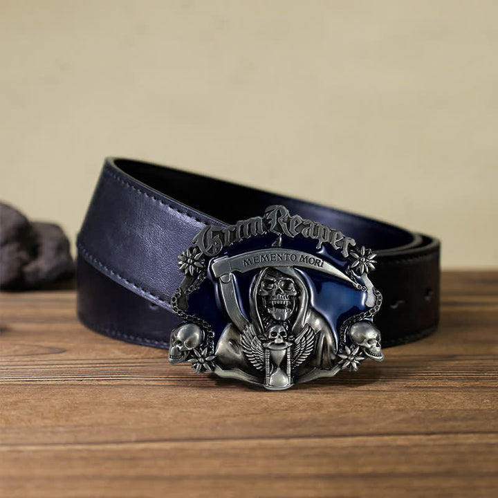 Cinturón de cuero con hebilla de calavera de la muerte para hombre, hecho a mano