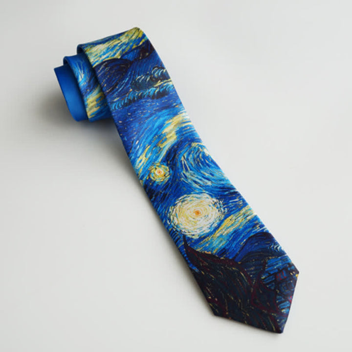 Corbata de hombre con pintura azul de noche estrellada