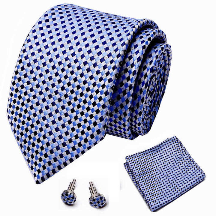 Conjunto de 3 corbatas tejidas a cuadros azules y negros para hombre