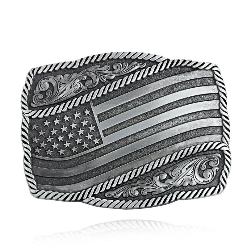 Cinturón de cuero con hebilla antigua de la bandera estadounidense para hombre, hecho a mano