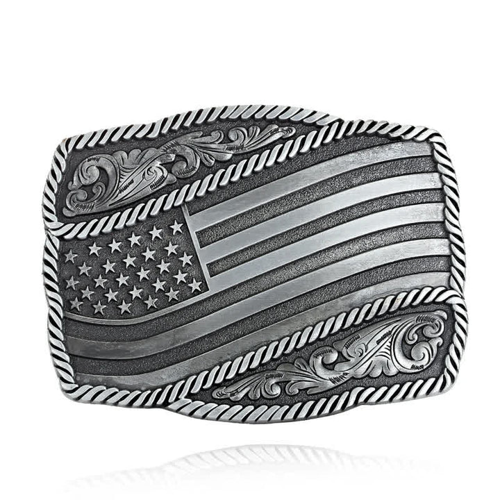 Cinturón de cuero con hebilla antigua de la bandera estadounidense para hombre, hecho a mano