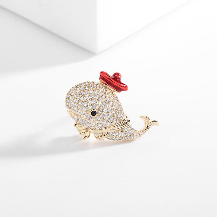 Broche de ballena con diamantes de imitación marinos para mujer