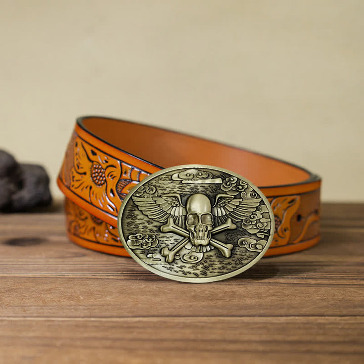 Cinturón de cuero con hebilla para hombre, con diseño creativo de calavera y ángel, para llevar cerveza