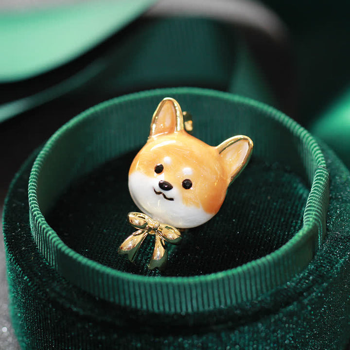 Broche unisex con forma de perro Shiba Inu esmaltado