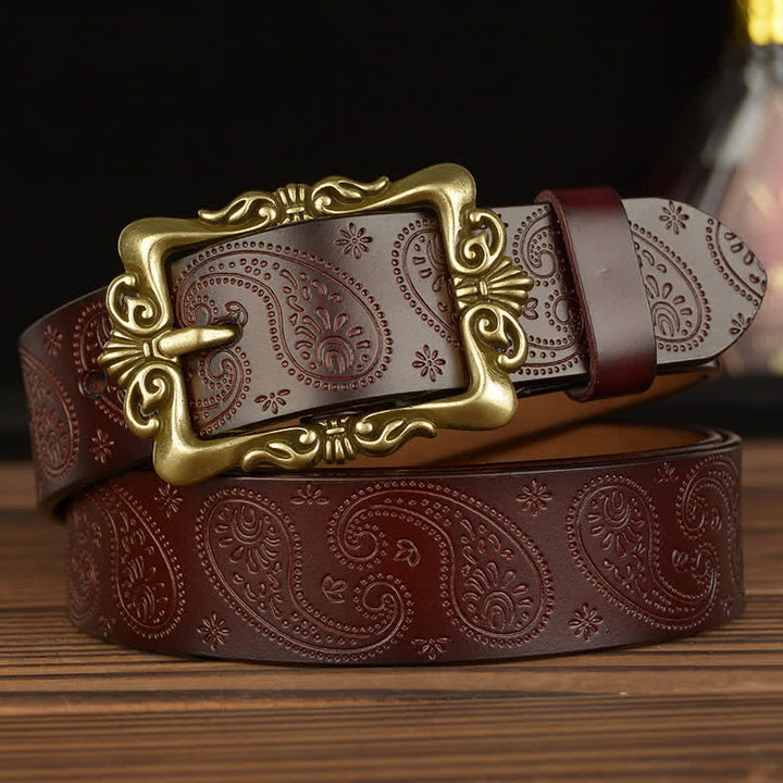 Cinturón de cuero decorativo con diseño floral retro para mujer