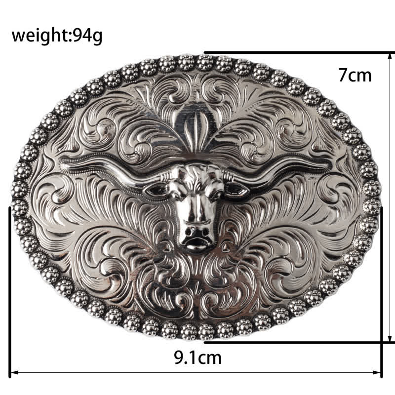 Cinturón de cuero para jeans con pluma grabada de toro para hombre