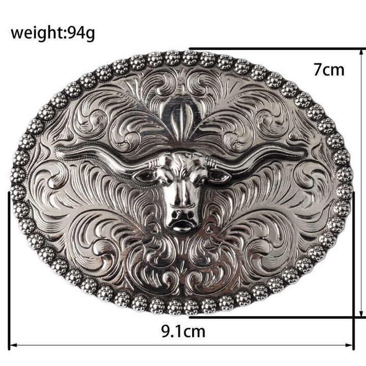 Cinturón de cuero para jeans con pluma grabada de toro para hombre