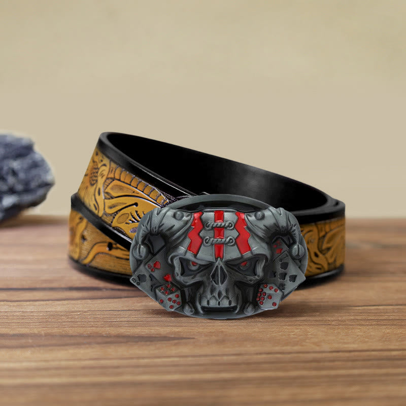 Cinturón de cuero con hebilla de payaso y calavera para hombre, hecho a mano