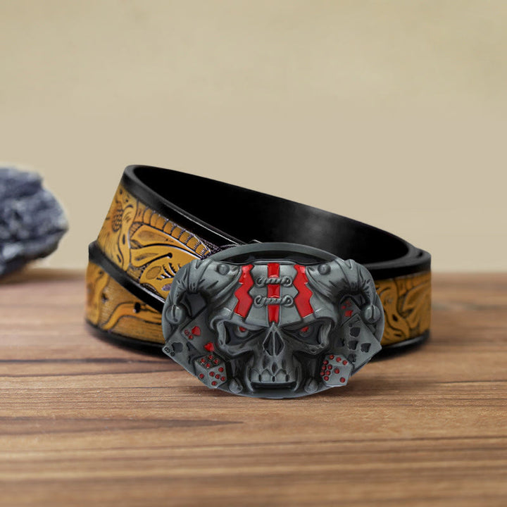 Cinturón de cuero con hebilla de payaso y calavera para hombre, hecho a mano