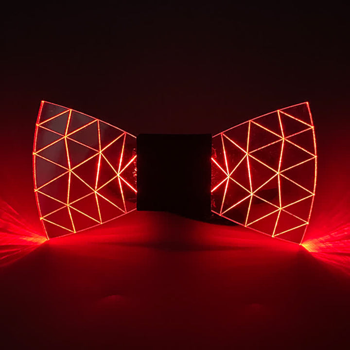 Pajarita acrílica con diseño de diamantes y luces LED de neón de 7 colores