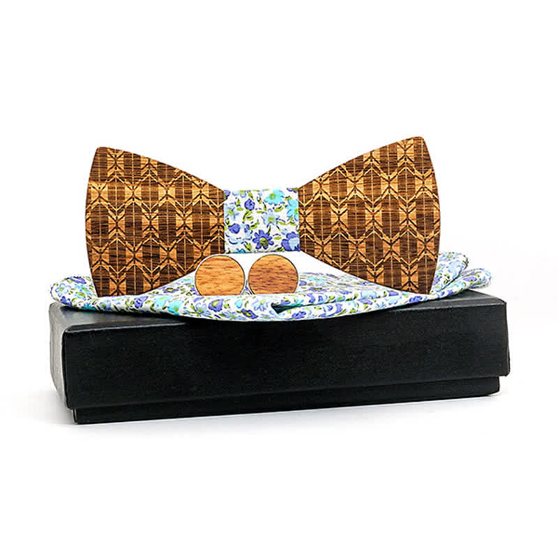 Juego de 3 pajaritas de madera con forma de corona tallada para hombre.