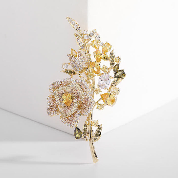 Broche de circonita con ramo de flores rosas para mujer