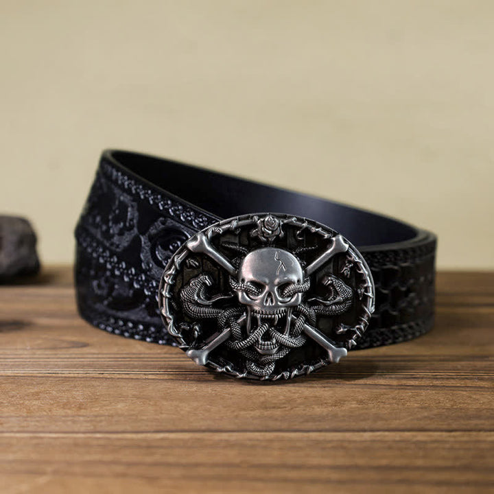 Cinturón de cuero con hebilla de serpiente y calavera gótica para hombre hecho a mano