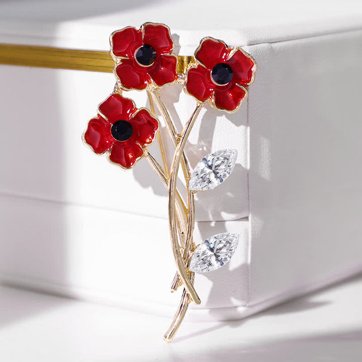 Broche unisex con tallo de amapolas rojas
