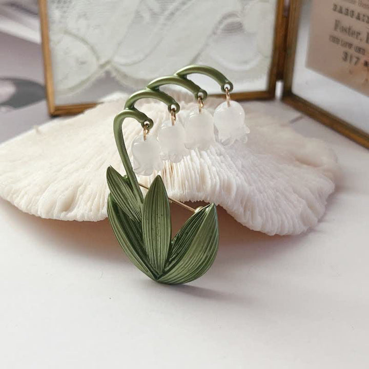 Broche de lirio de los valles blanco puro para mujer