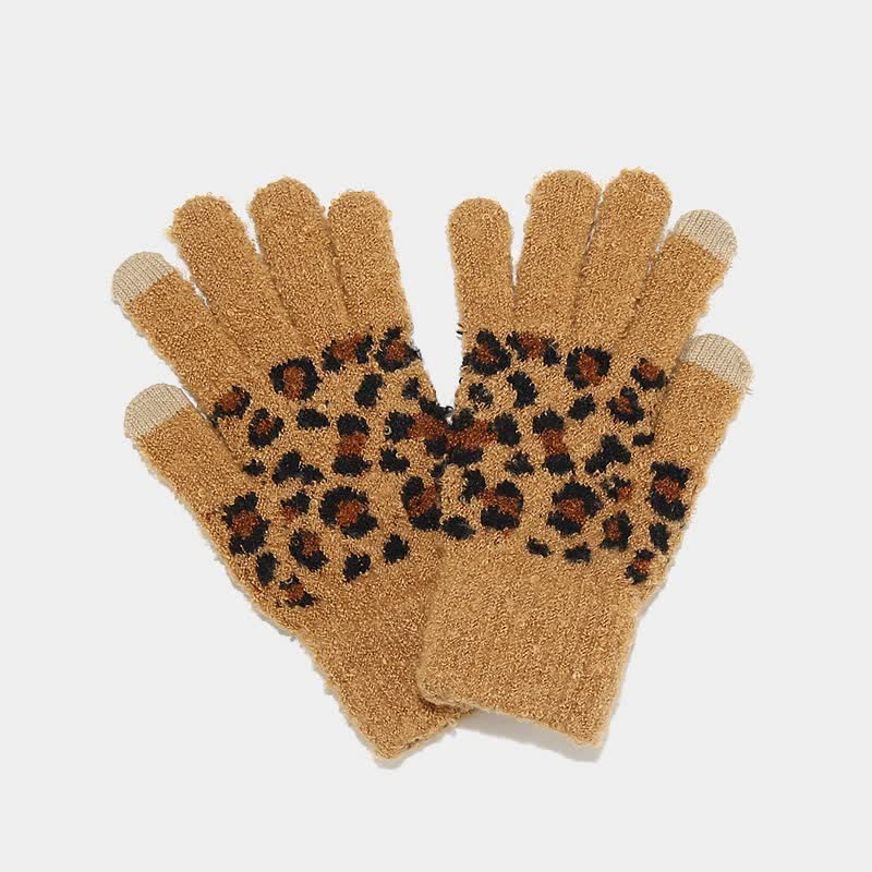 Conjunto de 3 guantes y bufanda con estampado de leopardo para mujer