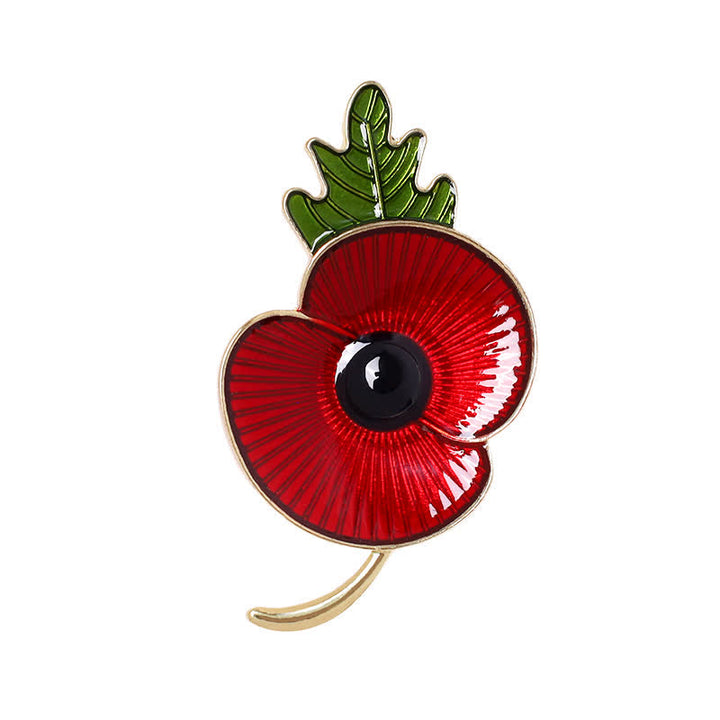 Broche unisex con forma de hoja de amapola roja