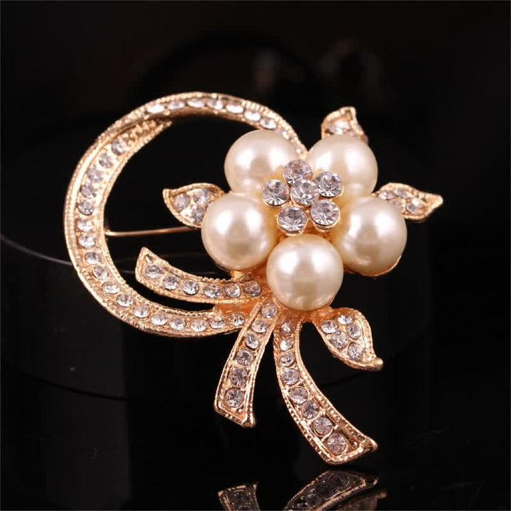 Broche de perlas y diamantes de imitación para mujer