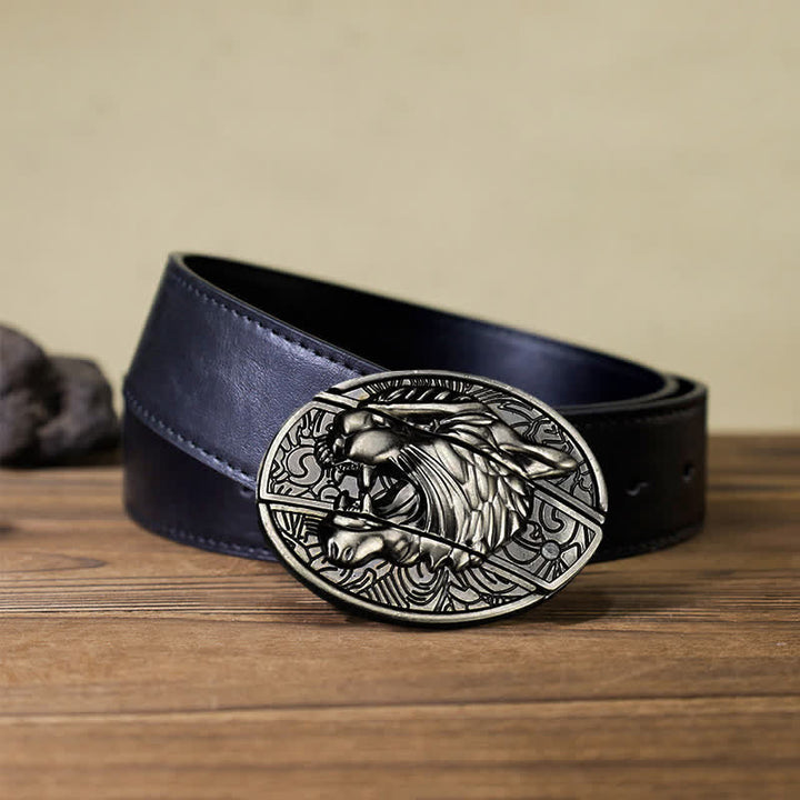 Cinturón de cuero con cuchillo plegable oculto Roaring Tiger para hombre