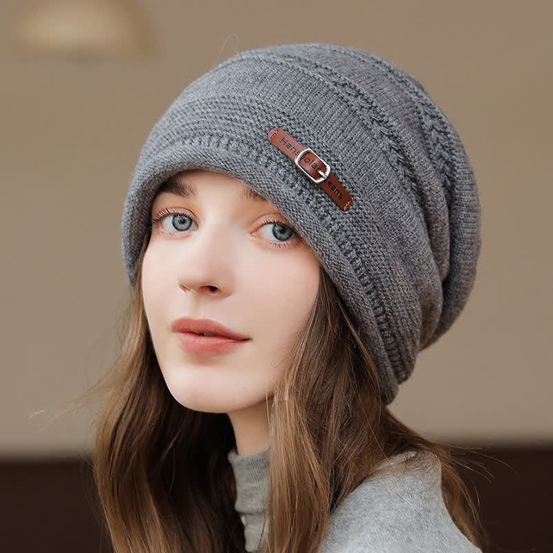 Gorro de invierno plegable de punto afelpado para mujer
