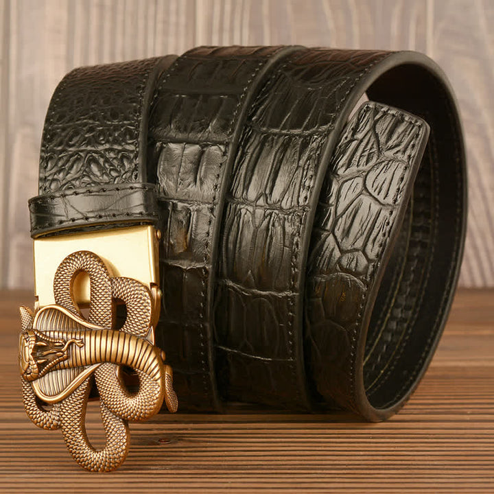 Cinturón de piel de cocodrilo con diseño de cobra rizada para hombre