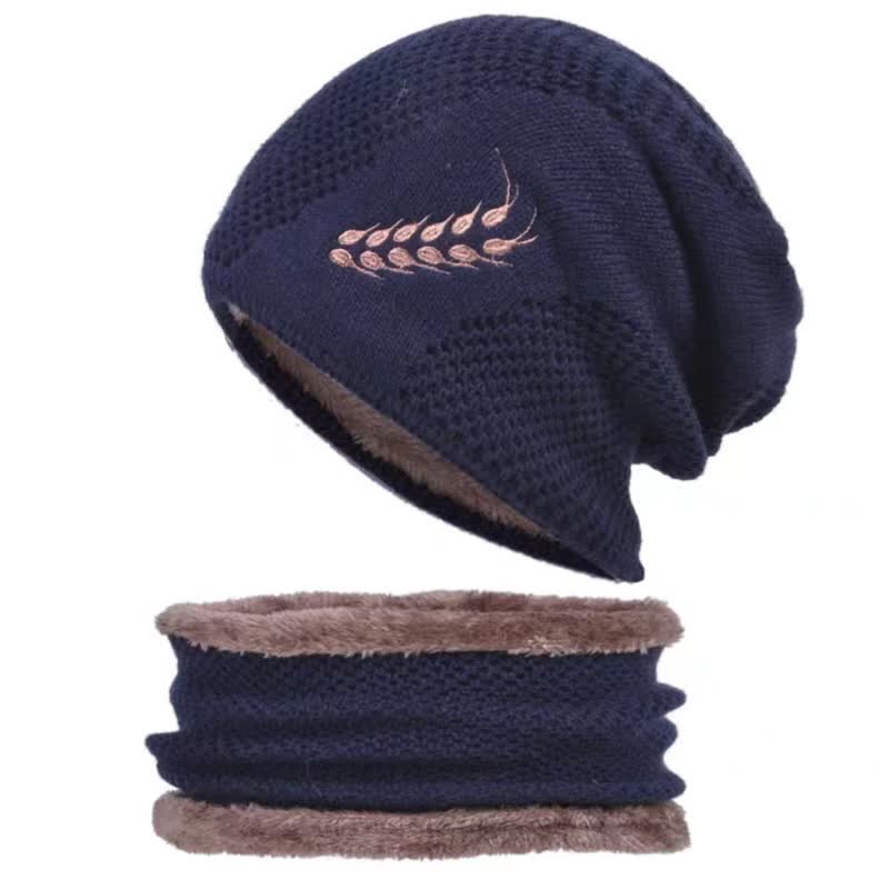 Conjunto de 2 gorros y calentadores de cuello con estampado de trigo bordado