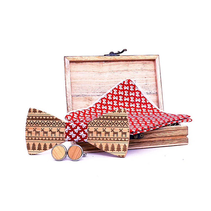 Juego de 3 pajaritas de madera con diseño navideño para hombre