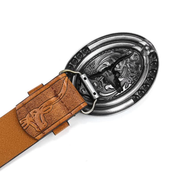 Cinturón de cuero de toro turquesa estilo vaquero occidental para hombre