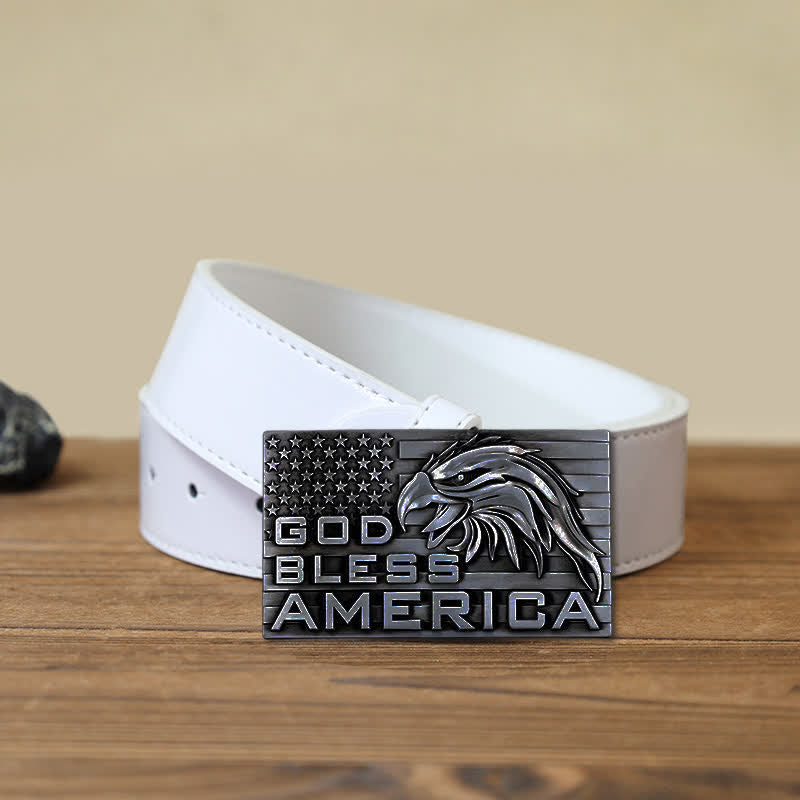 Cinturón de cuero con hebilla de águila God Bless America para hombre, hecho a mano