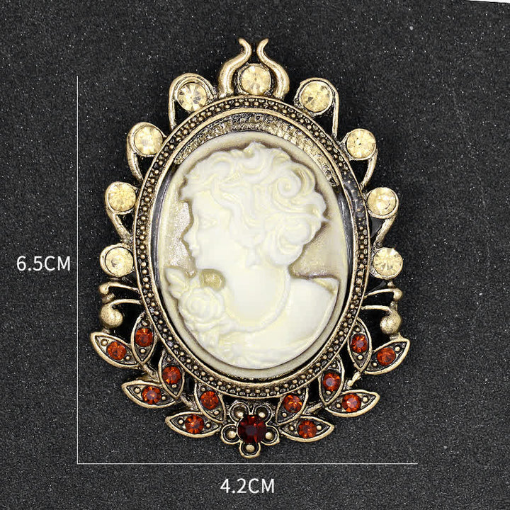 Broche de hojas con silueta de camafeo victoriano para mujer