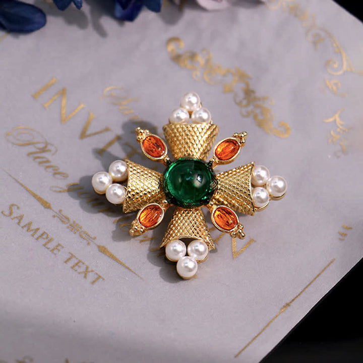 Broche de perla con cruz barroca de emperatriz para mujer