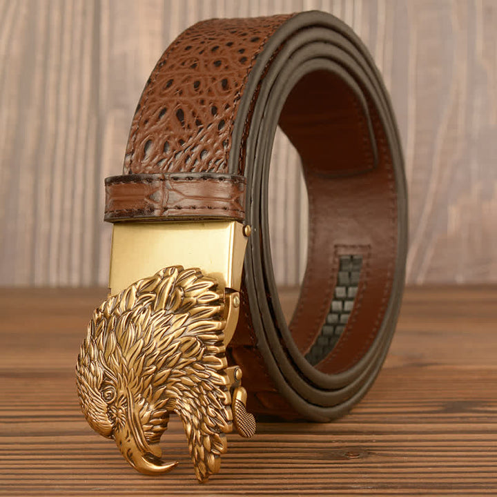 Cinturón de piel con relieve de cocodrilo y cabeza de águila para hombre