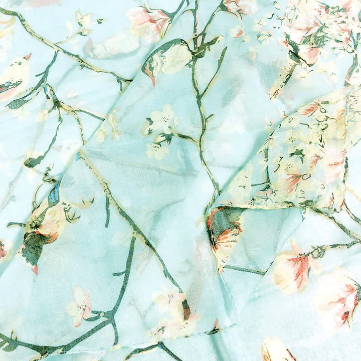 Bufanda ligera con estampado de pájaros y flores para mujer