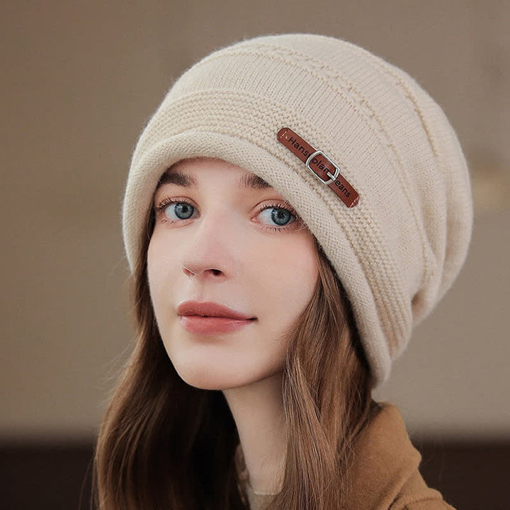 Gorro de invierno plegable de punto afelpado para mujer