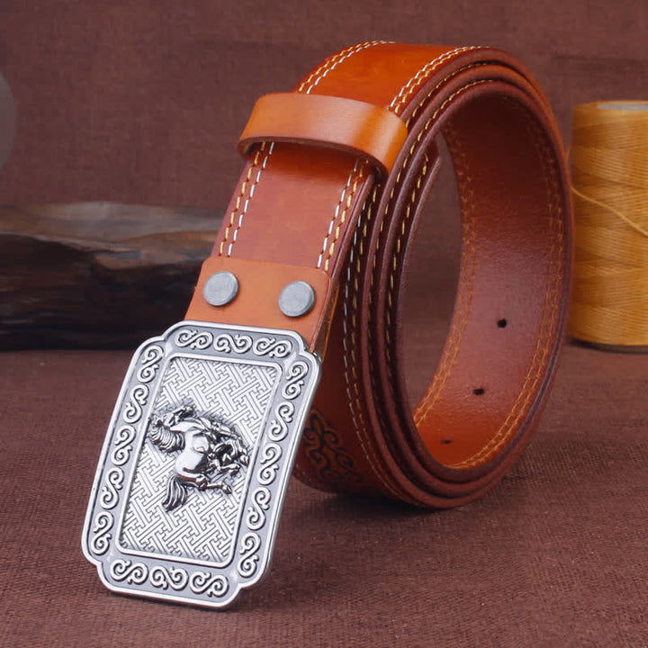 Cinturón de cuero de caballo plateado estilo vaquero étnico para hombre