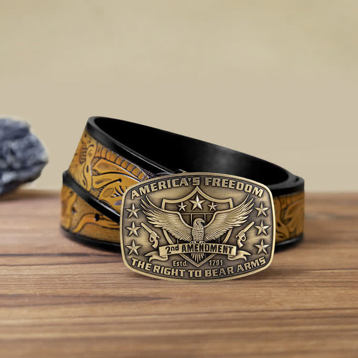 Cinturón de cuero con hebilla de águila americana para hombre, hecho a mano