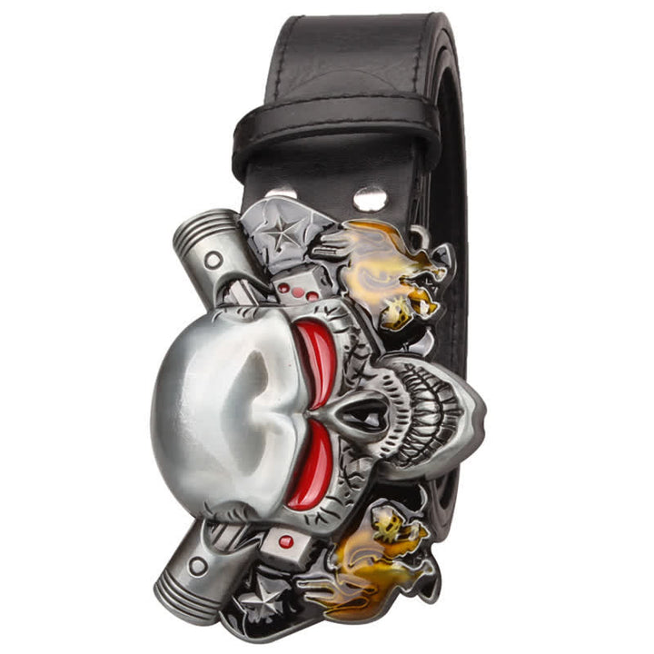 Cinturón de cuero con diseño de calavera, demonio y payaso estilo punk para hombre