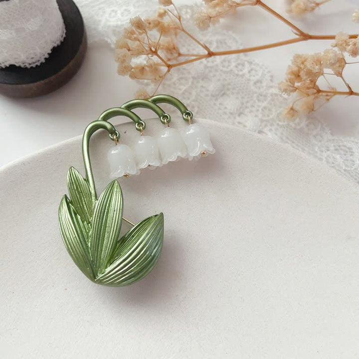 Broche de lirio de los valles blanco puro para mujer