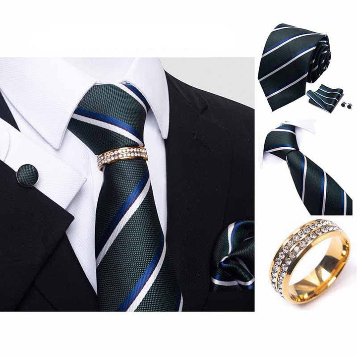 Juego de 4 corbatas a rayas para hombre con anilla para corbata