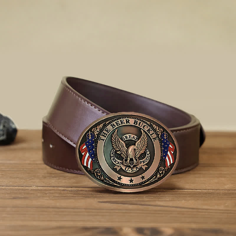 Cinturón de cuero con hebilla para hombre, diseño creativo con bandera de EE. UU. UU. y aguila