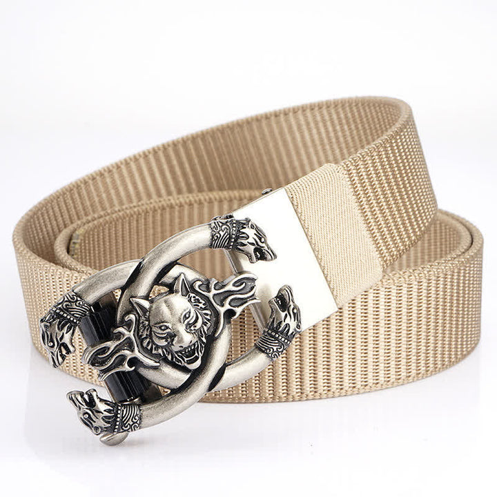 Cinturón de nailon con diseño de lobos feroces en llamas para hombre