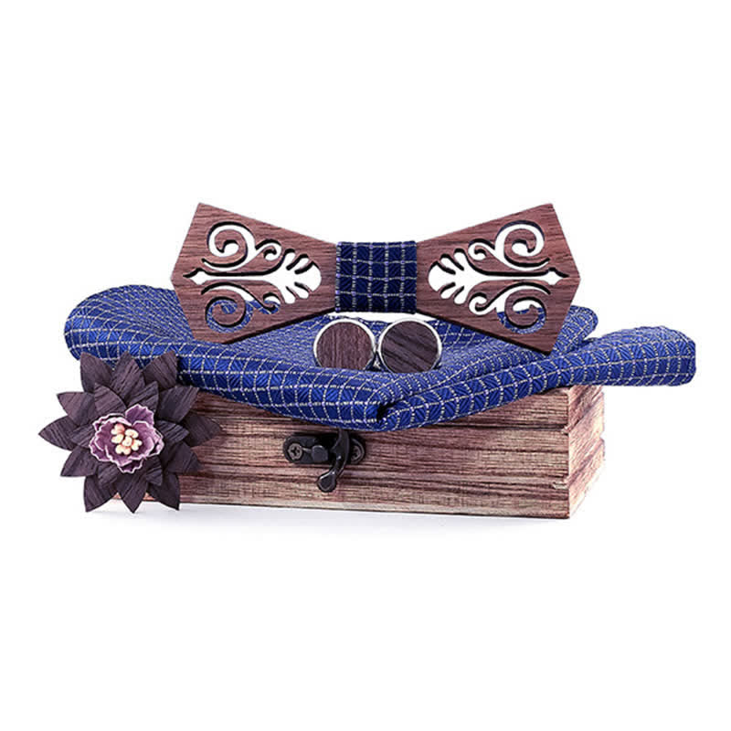 Juego de 4 pajaritas de madera con diseño de flores huecas para hombre