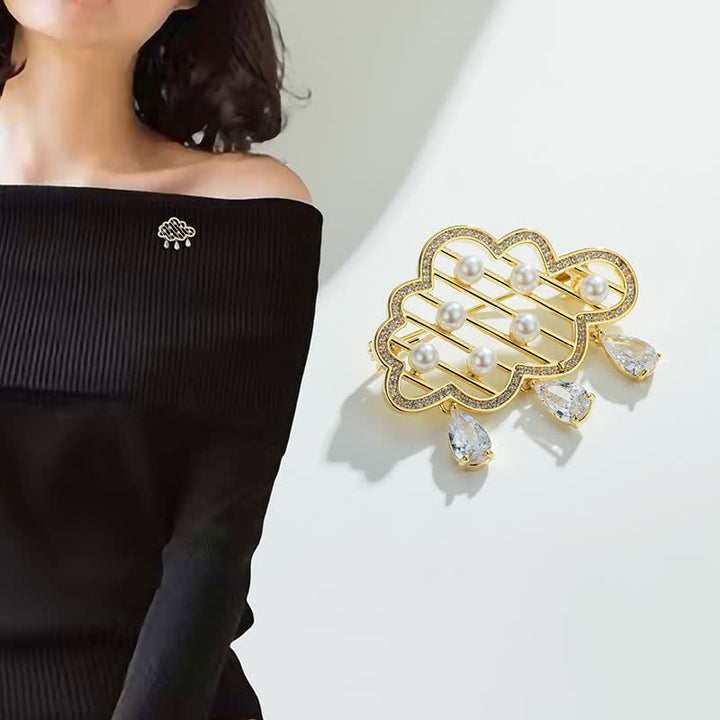 Broche de perlas con forma de nube lluviosa para mujer