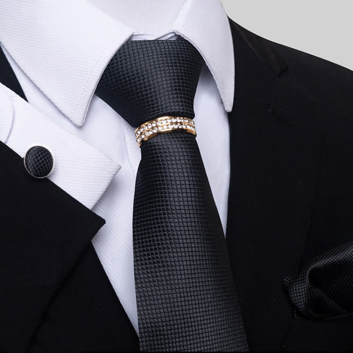 Juego de 4 corbatas de cuadros micro para hombre con anilla para corbata