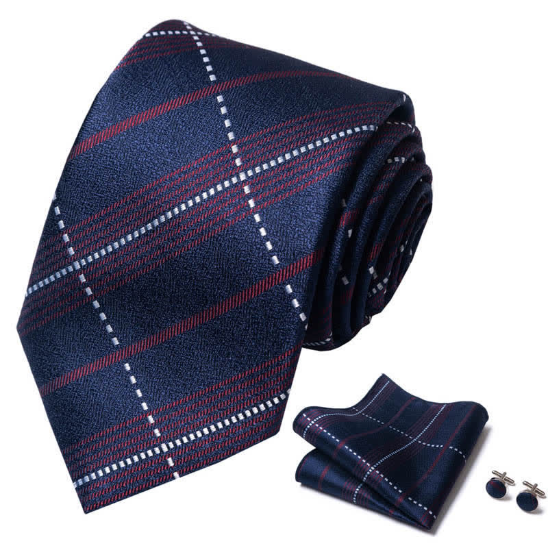 Conjunto de 3 corbatas a cuadros en azul marino oscuro y rojo para hombre 