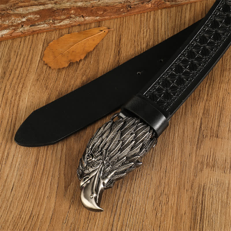Cinturón de cuero estilo occidental con cabeza de águila y buitre realista para hombre