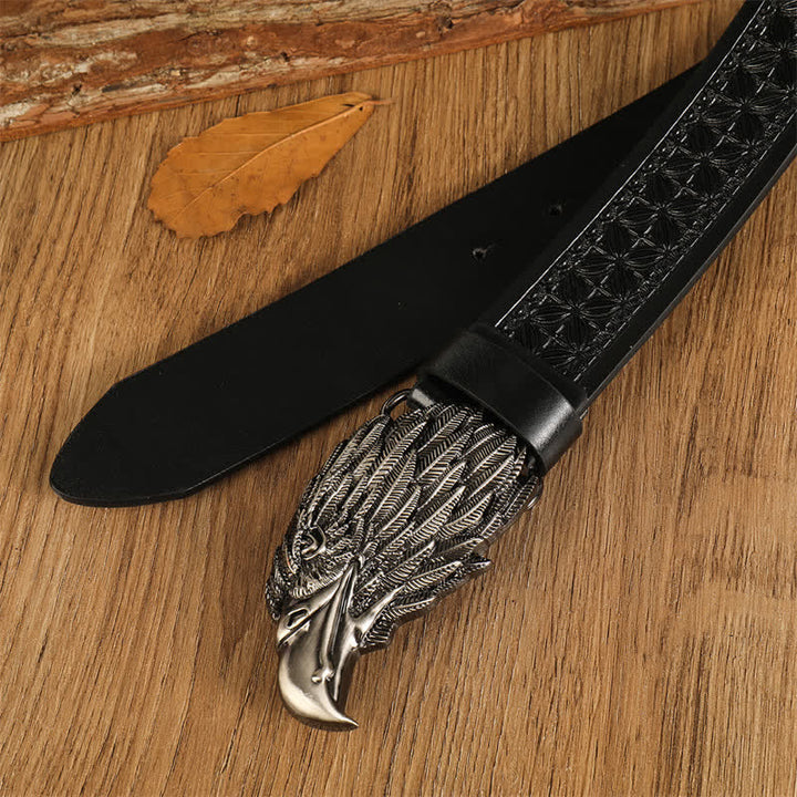 Cinturón de cuero estilo occidental con cabeza de águila y buitre realista para hombre