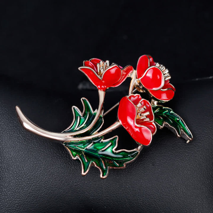 Broche unisex con ramo de flores de amapola
